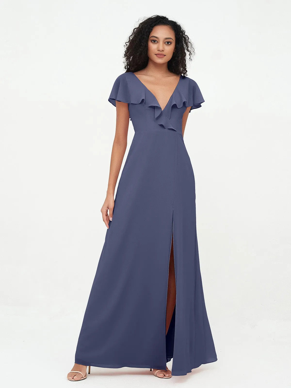 A-line V-neck Chiffon Dresses with Pockets-Stormy