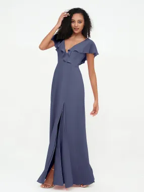 A-line V-neck Chiffon Dresses with Pockets-Stormy