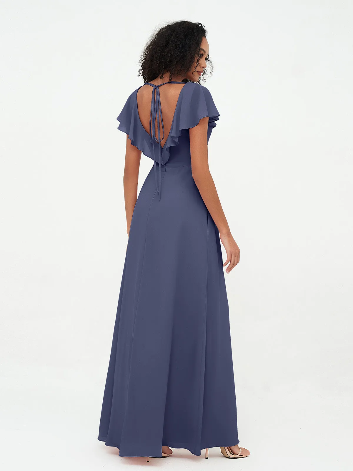 A-line V-neck Chiffon Dresses with Pockets-Stormy