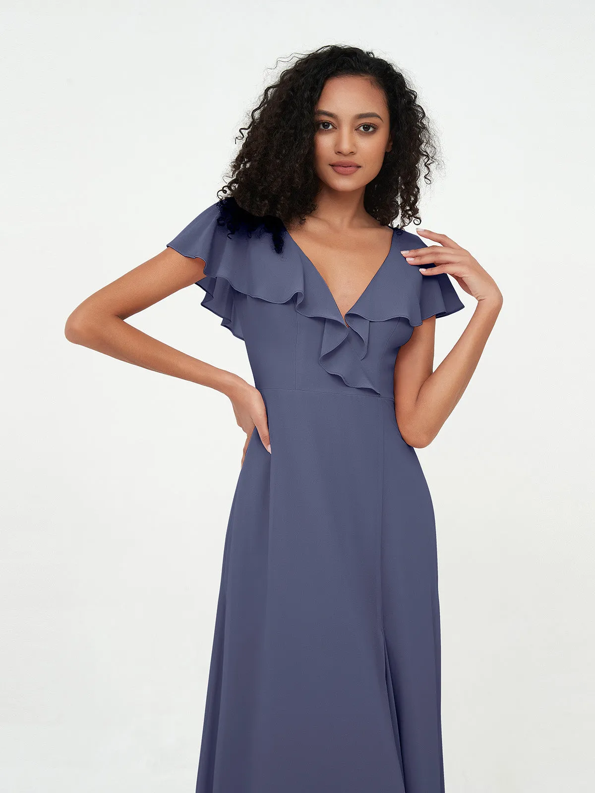 A-line V-neck Chiffon Dresses with Pockets-Stormy