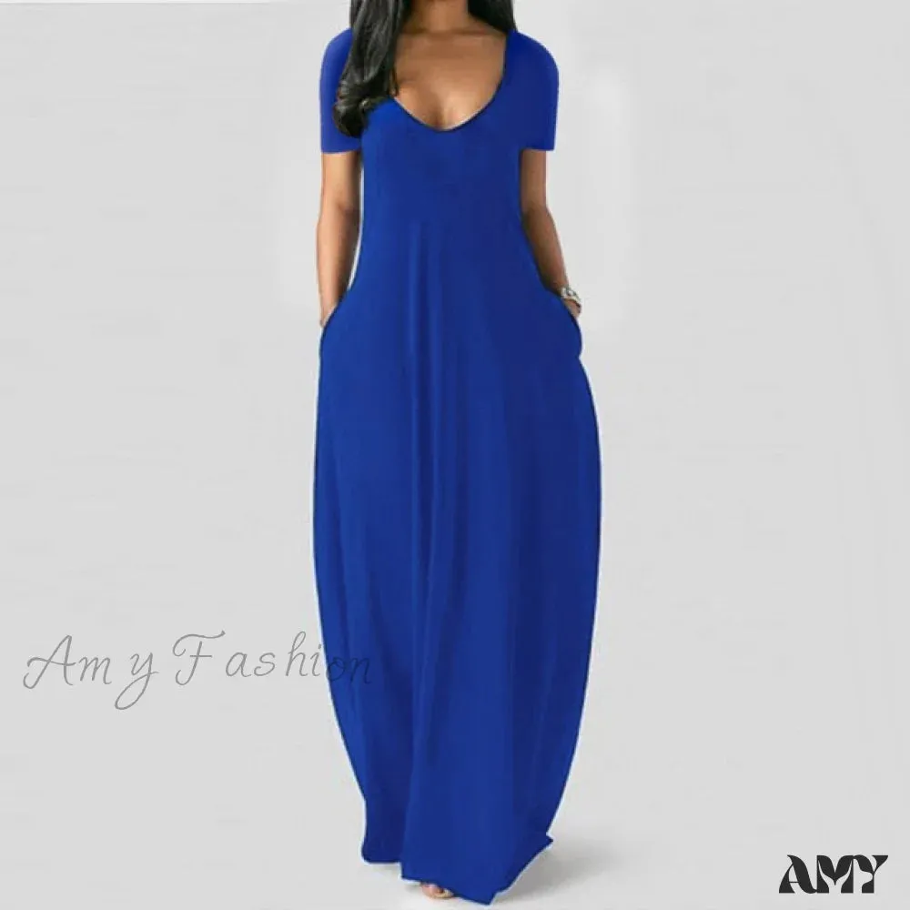 Amy Fashion - Fashion Pockets Short Sleeve Loose Dress