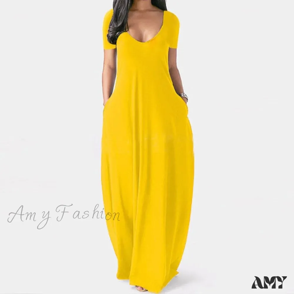 Amy Fashion - Fashion Pockets Short Sleeve Loose Dress