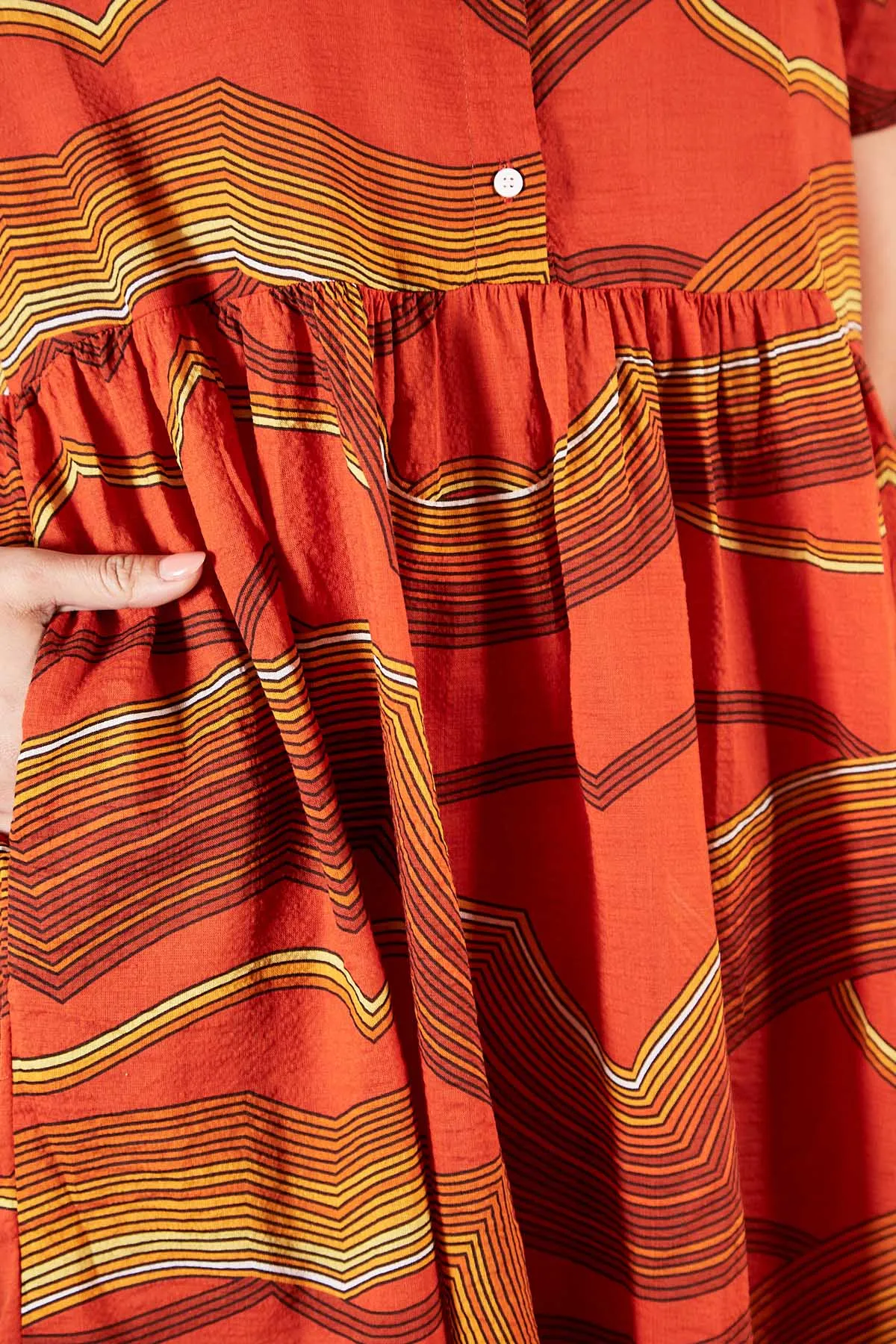 Aurora Villa Dress Orange in Seersucker