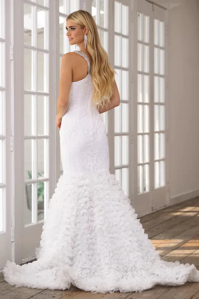 Ava Presley 28596 Mermaid Layered Ruffle Long Prom Sequin Dress Beaded Detail Formal Pageant Gown