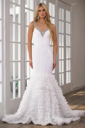 Ava Presley 28596 Mermaid Layered Ruffle Long Prom Sequin Dress Beaded Detail Formal Pageant Gown
