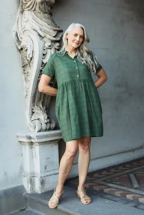 Barcelone Villa Dress Green in Seersucker