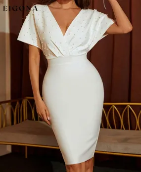Beaded Dolman Sleeve Surplice Sexy Elegant Bodycon Dress