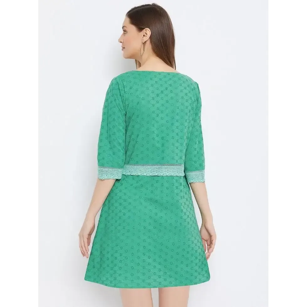 Bitterlime Women's Cotton Embroidered Floral Short Dresses