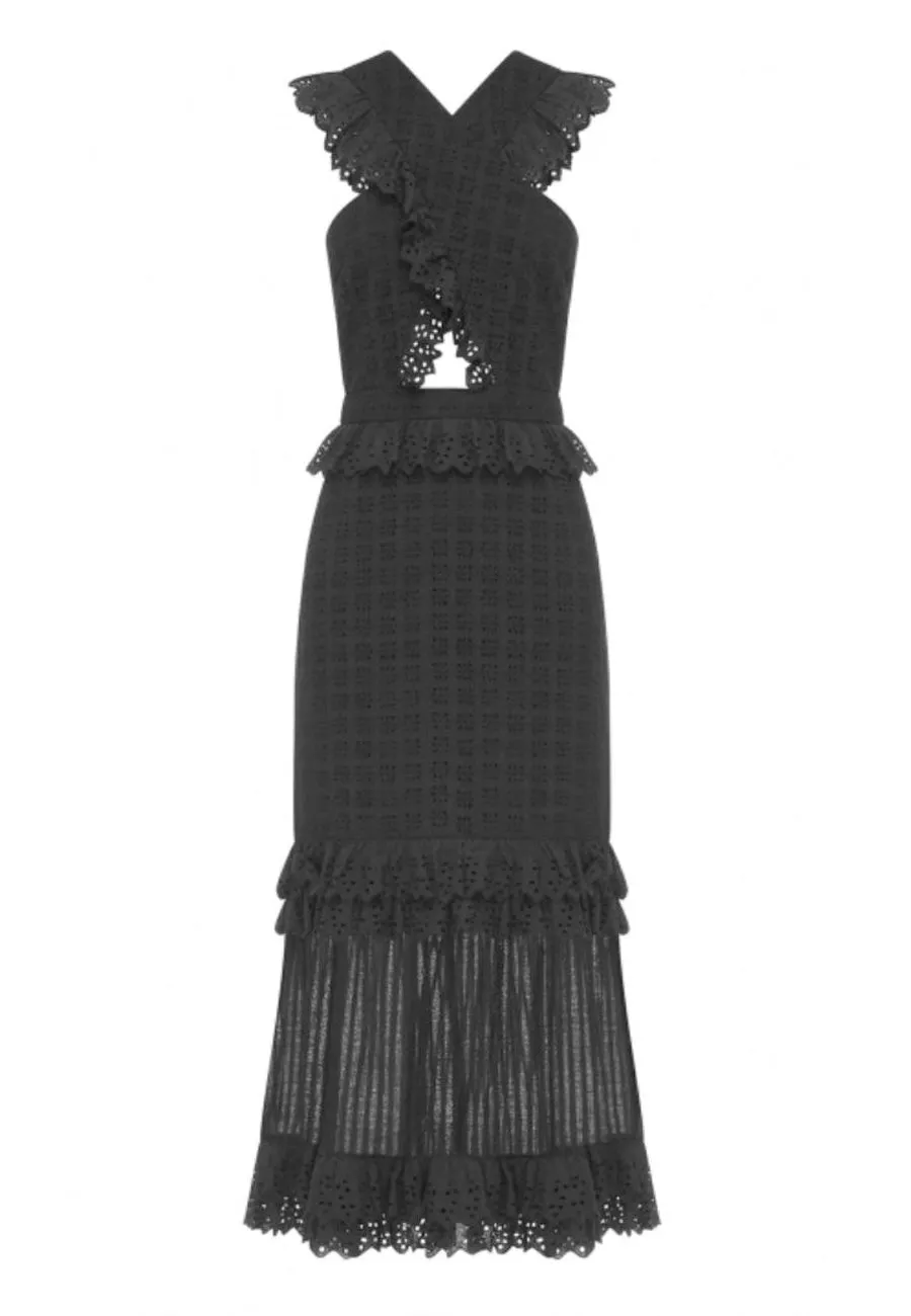 Black Everything She Wants Ruffled Midi Dress