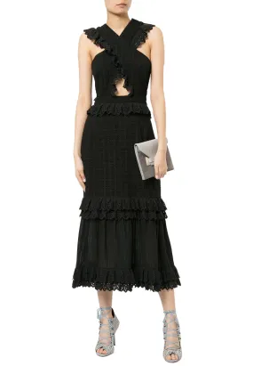 Black Everything She Wants Ruffled Midi Dress