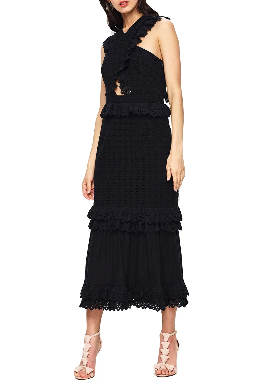 Black Everything She Wants Ruffled Midi Dress