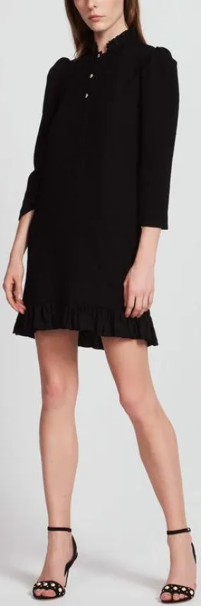 Black Textured Dress with Jewelled Buttons