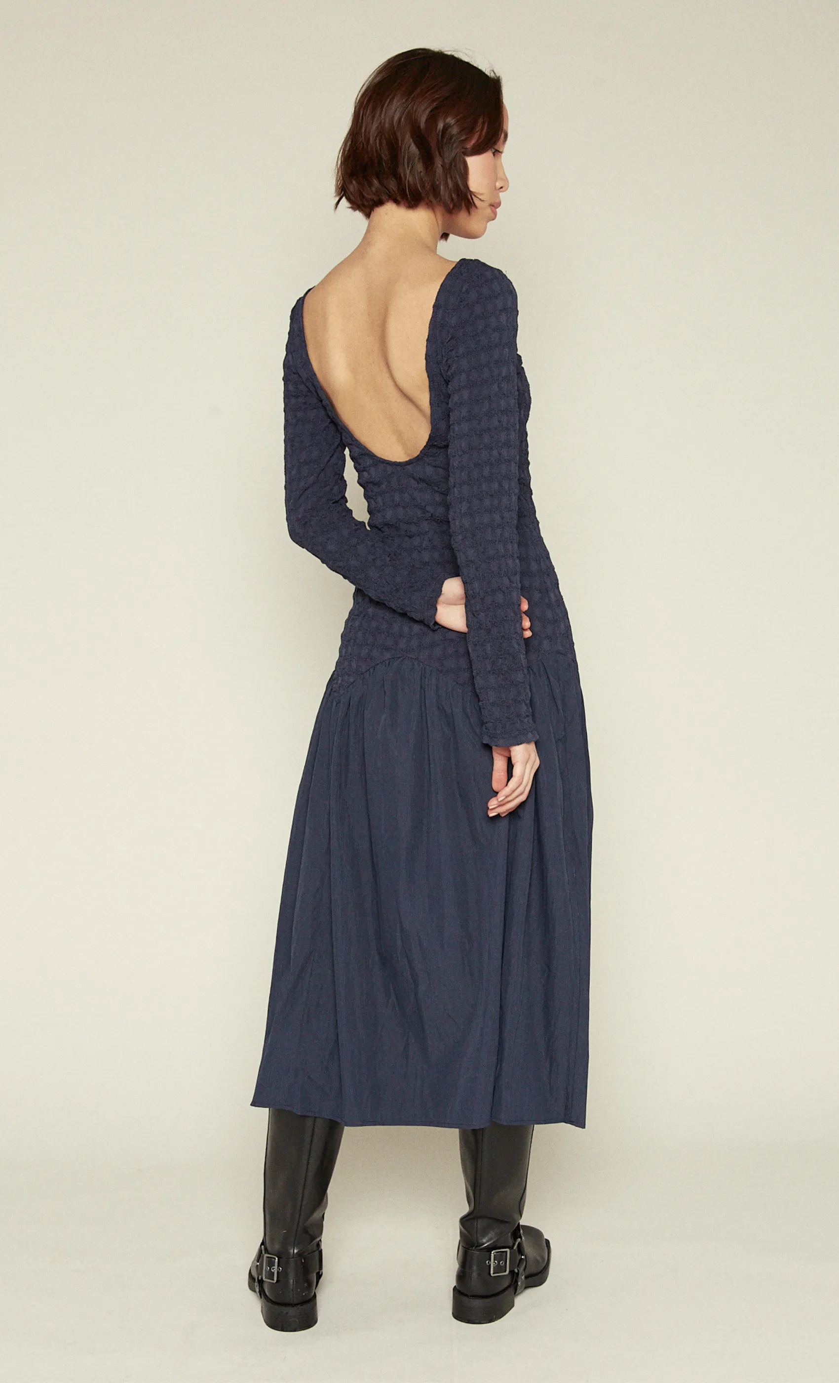 Blue Drop Waist Popcorn Dress