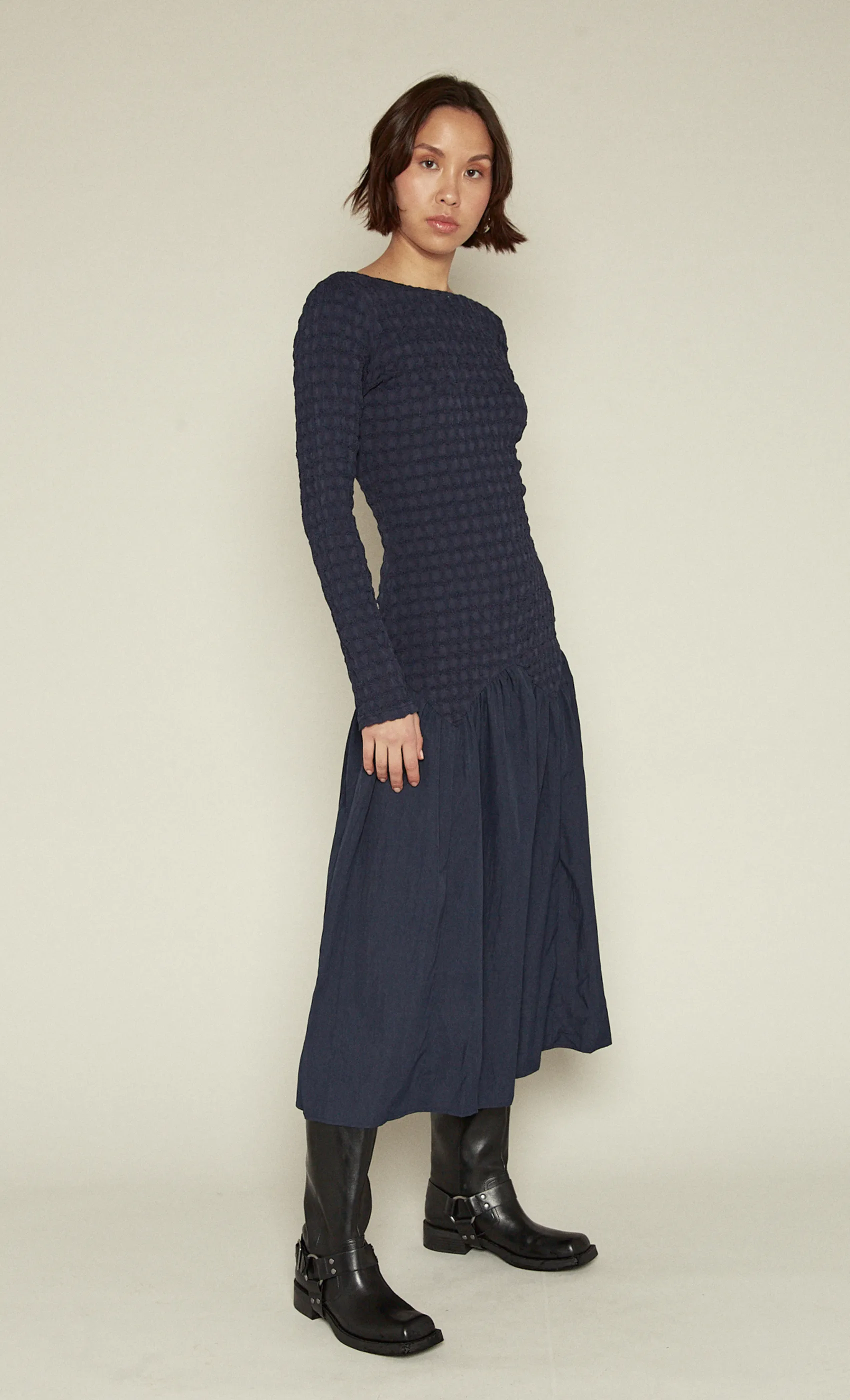 Blue Drop Waist Popcorn Dress
