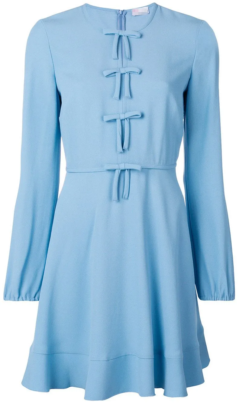 Bow Detail Long-Sleeved Dress, Light Blue