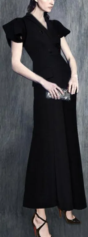 Butterfly-Sleeve Double-Breasted Gown
