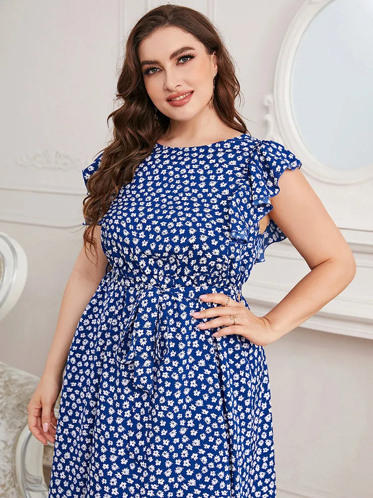 Causal Loose Floral Print Ruffle Sleeve Cool Chiffon Dress