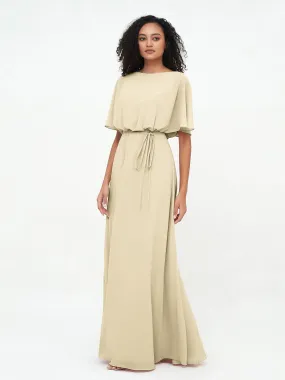 Chiffon Full Length Bridesmaid Dresses with Wrap Champagne