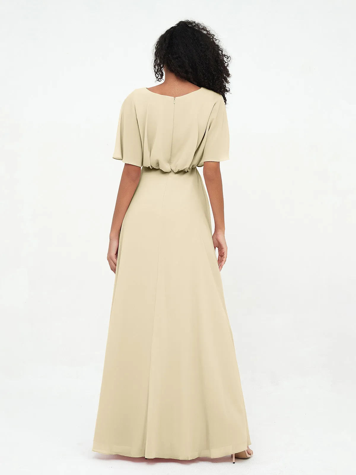 Chiffon Full Length Bridesmaid Dresses with Wrap Champagne