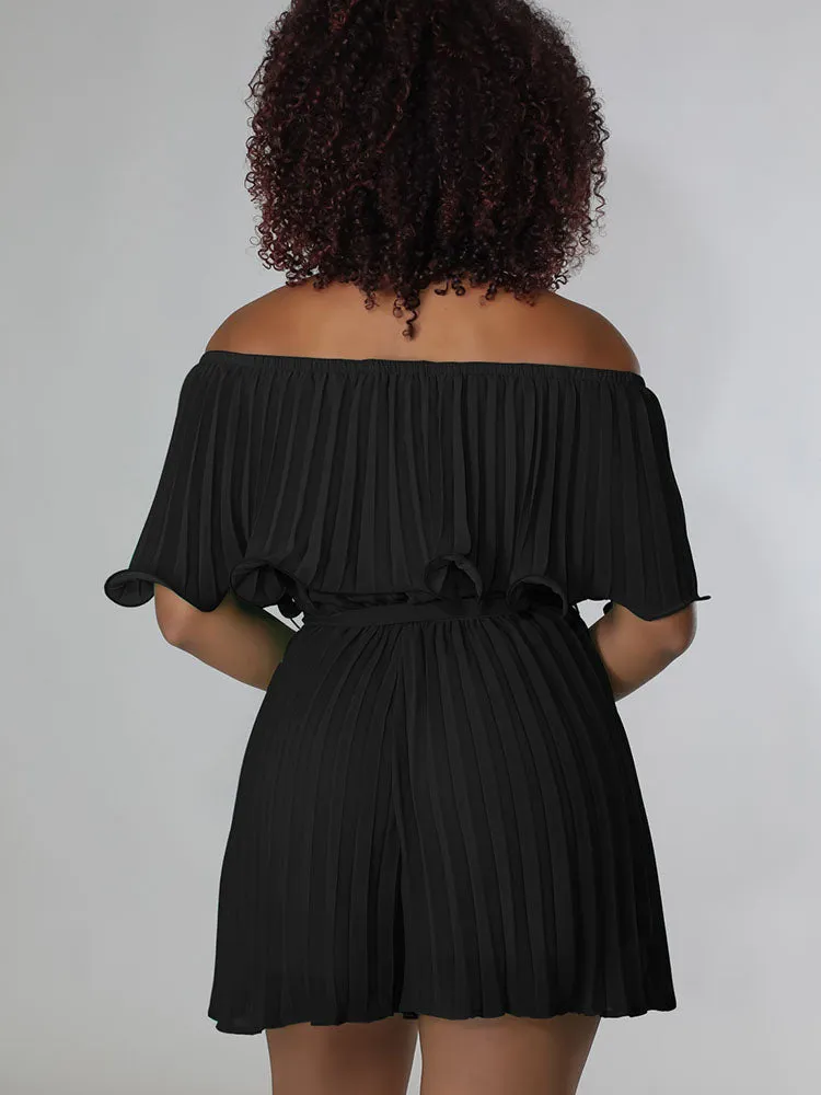 Chiffon Off Shoulder Pleated Mini Dresses