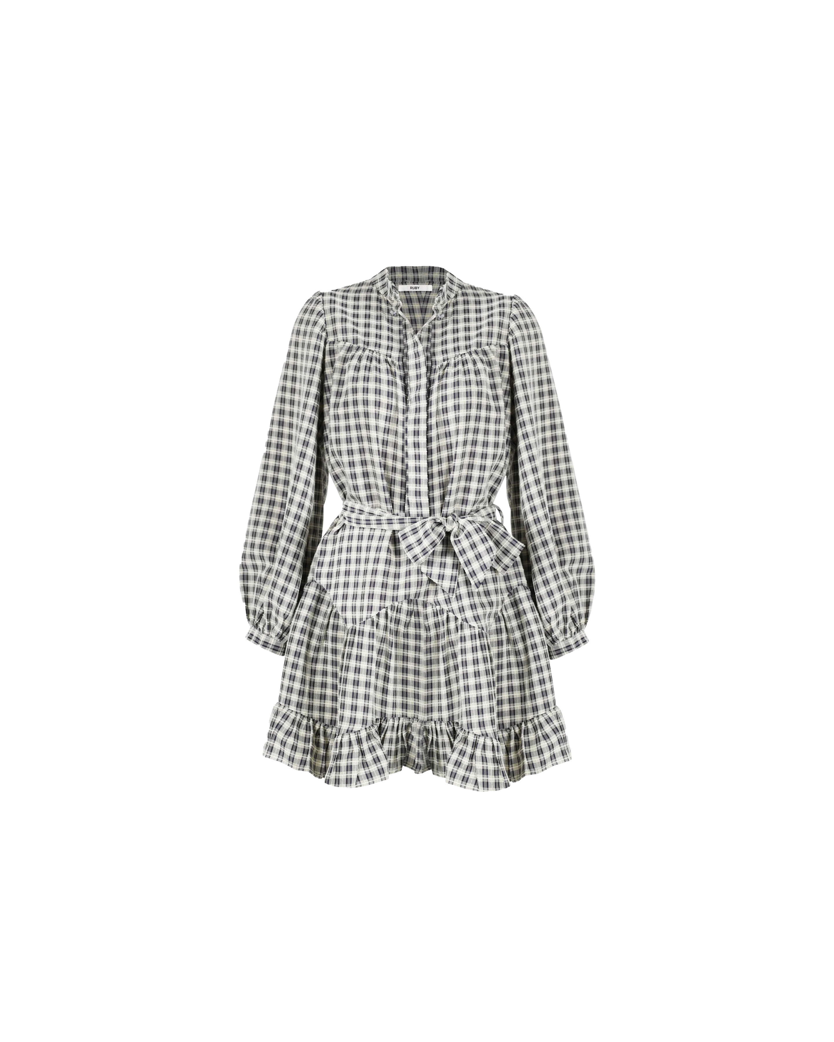 CONNIE RUFFLE DRESS SOFT CHECK NAVY