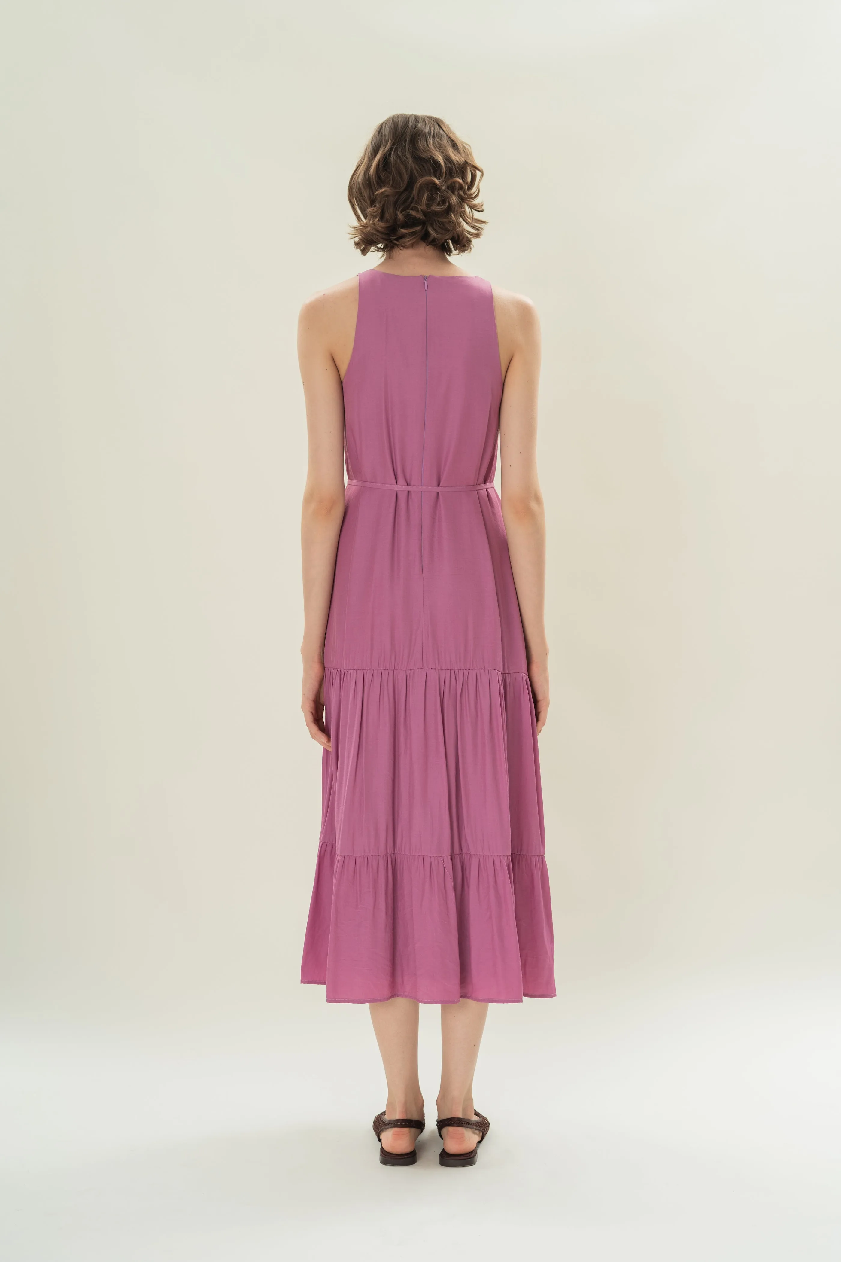 Cotton Blend Tiered Maxi Dress in Hibiscus