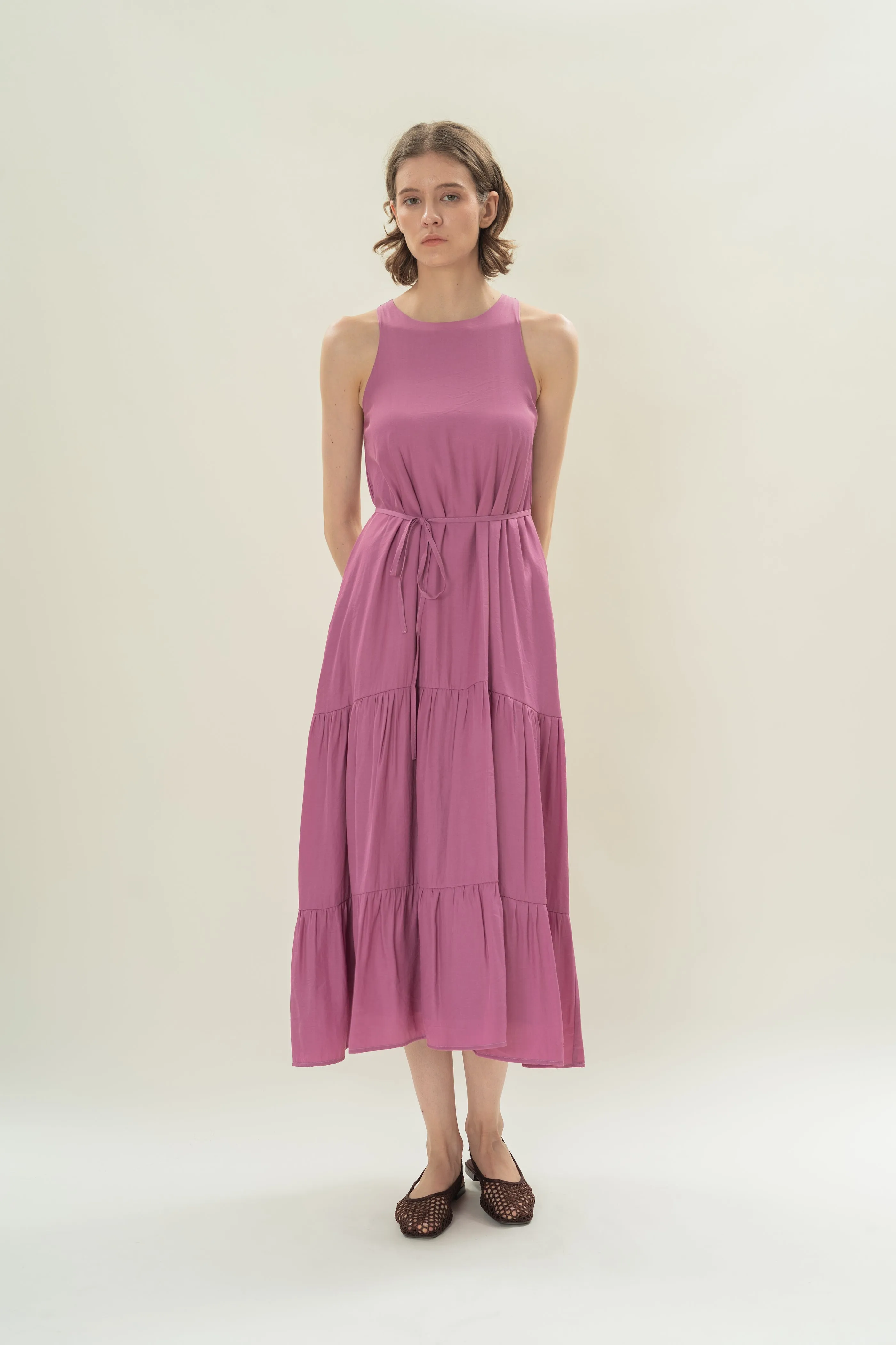 Cotton Blend Tiered Maxi Dress in Hibiscus