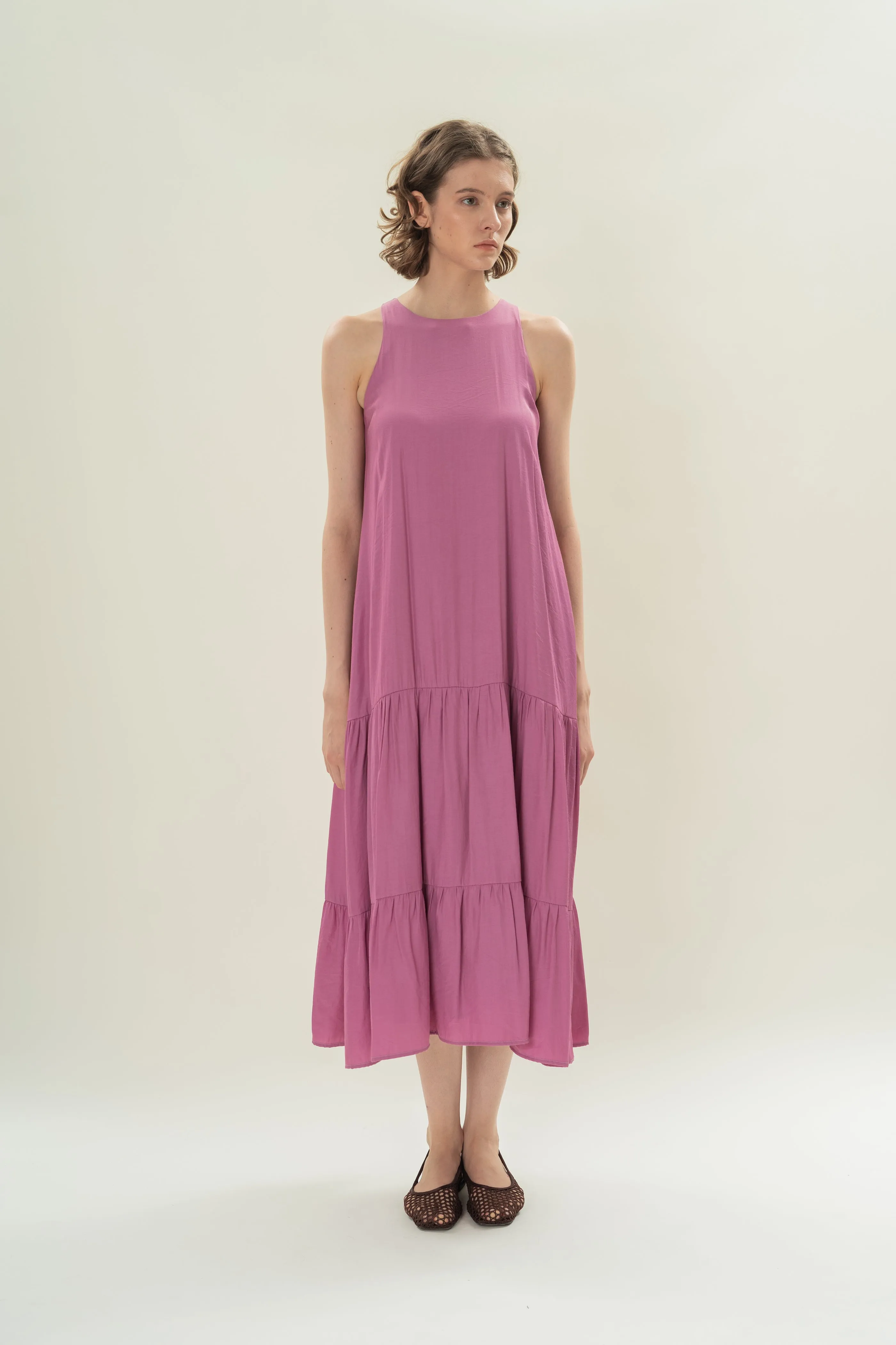 Cotton Blend Tiered Maxi Dress in Hibiscus