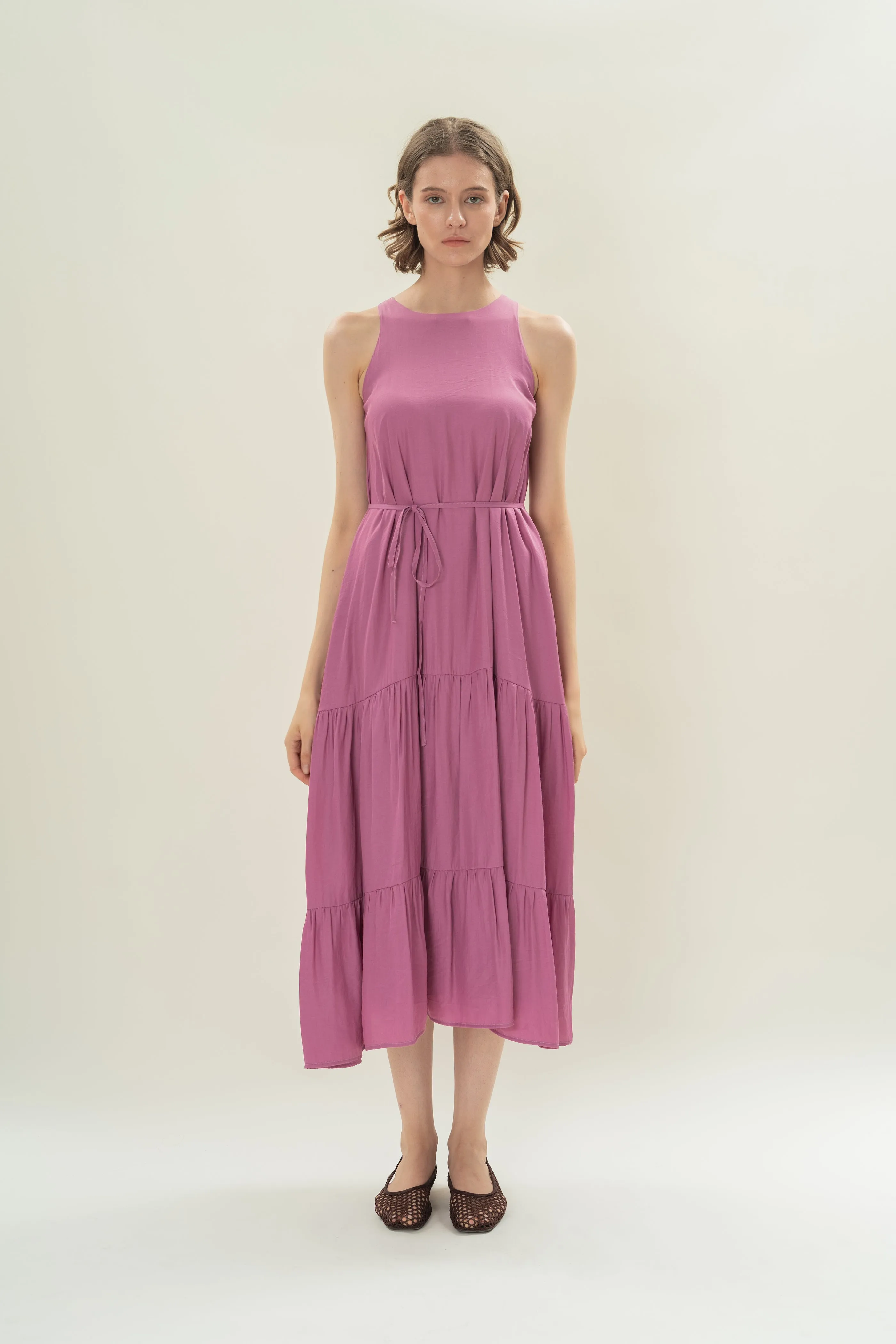 Cotton Blend Tiered Maxi Dress in Hibiscus