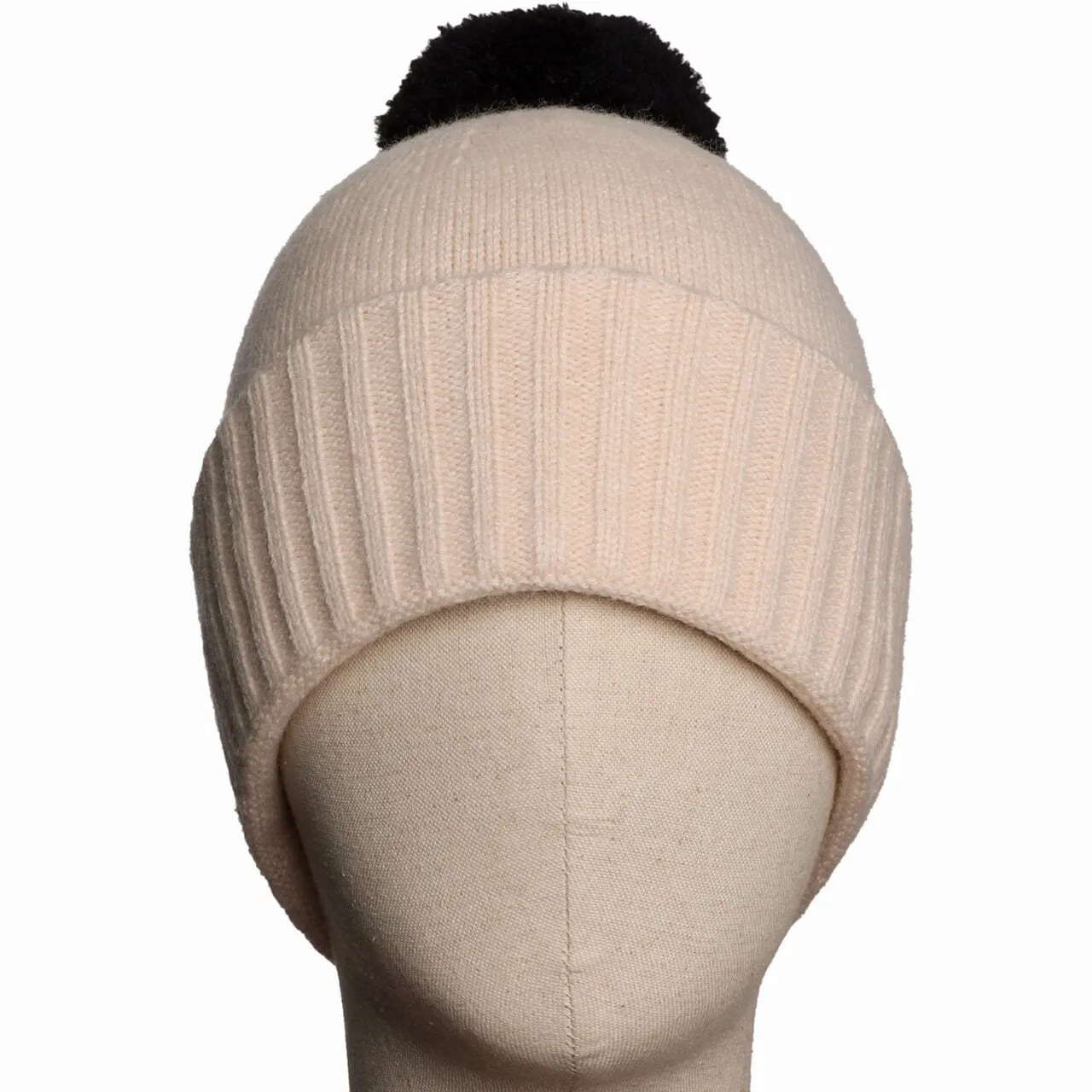 Cream Hat with Black Pom Pom