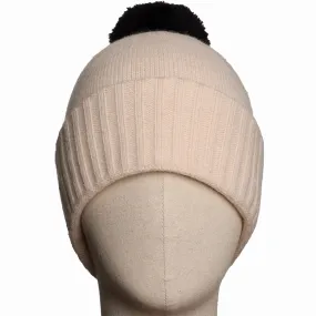 Cream Hat with Black Pom Pom