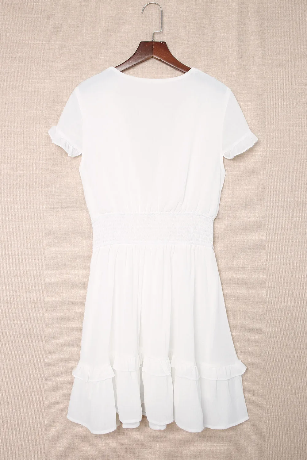 Deep V Neck Self-tie Knotted Front Layered Flare Mini Dress