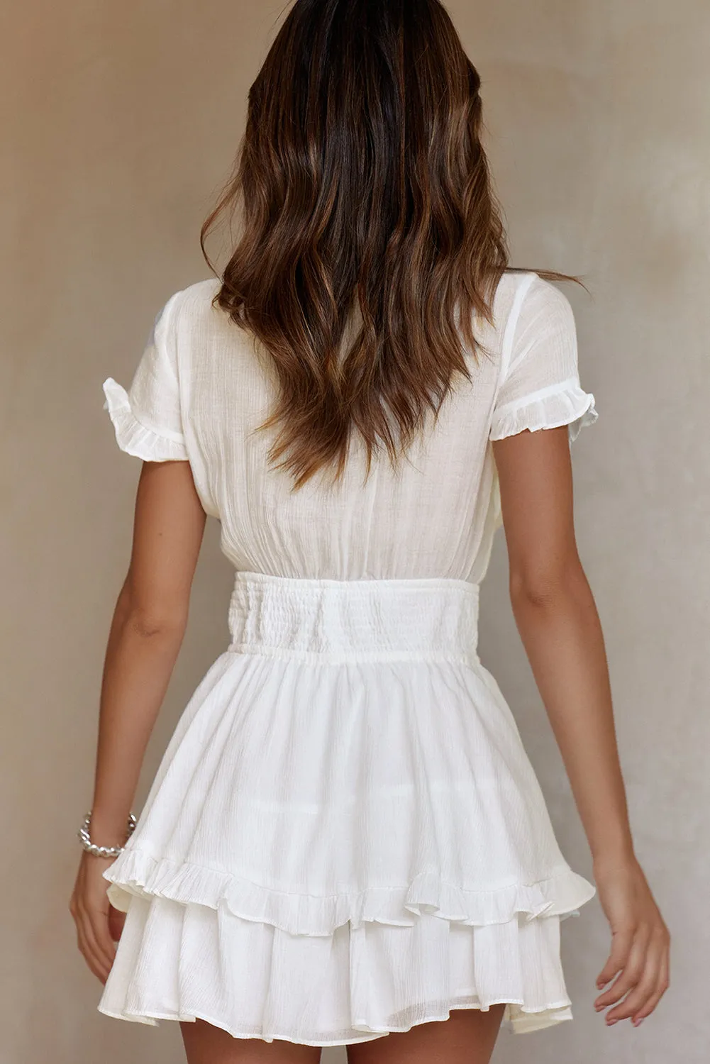 Deep V Neck Self-tie Knotted Front Layered Flare Mini Dress