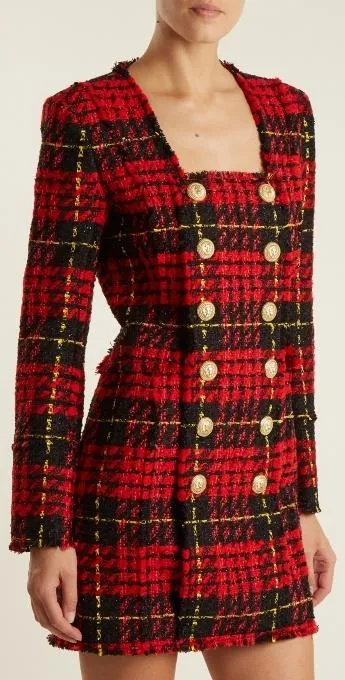 Double-Breasted Check Mini Dress