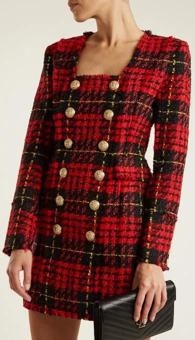 Double-Breasted Check Mini Dress