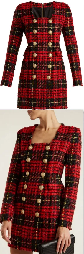 Double-Breasted Check Mini Dress