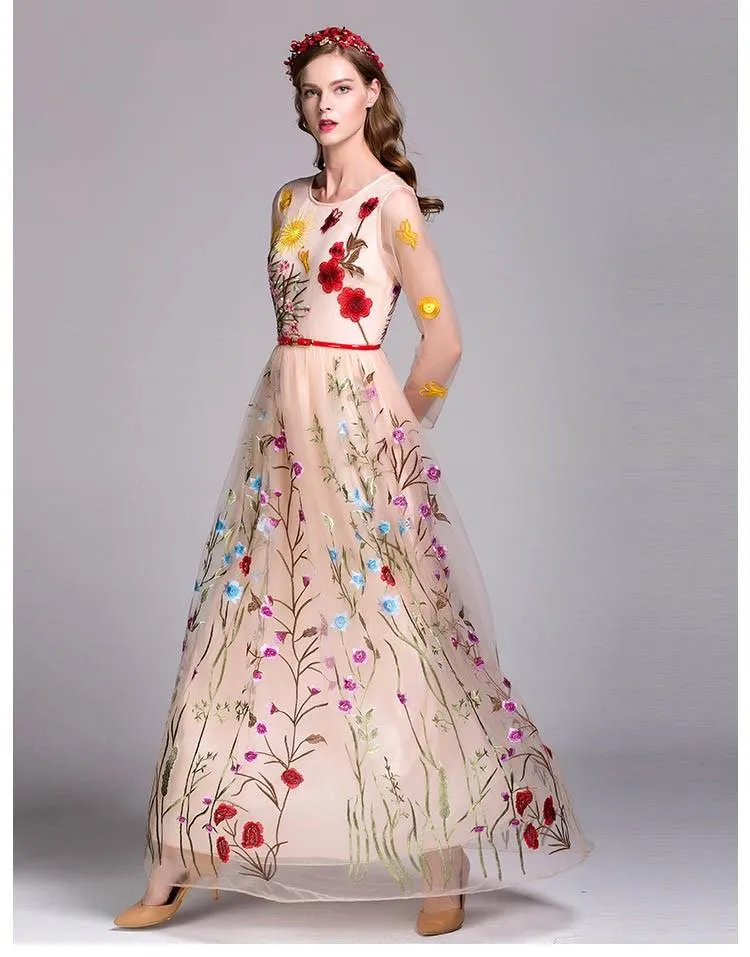 FashionSierra - Embroidery Layered Floral Maxi Dresses