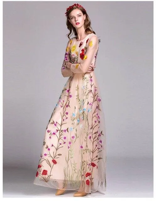 FashionSierra - Embroidery Layered Floral Maxi Dresses