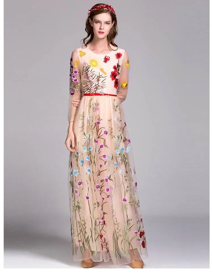 FashionSierra - Embroidery Layered Floral Maxi Dresses