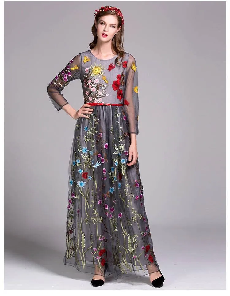 FashionSierra - Embroidery Layered Floral Maxi Dresses