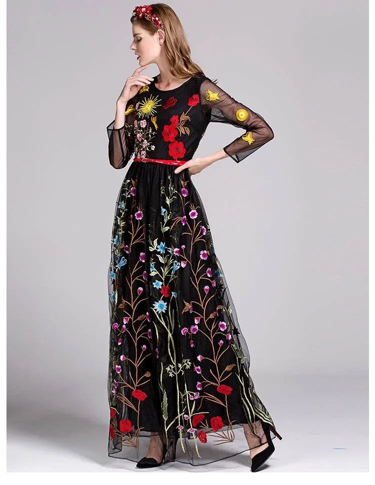 FashionSierra - Embroidery Layered Floral Maxi Dresses