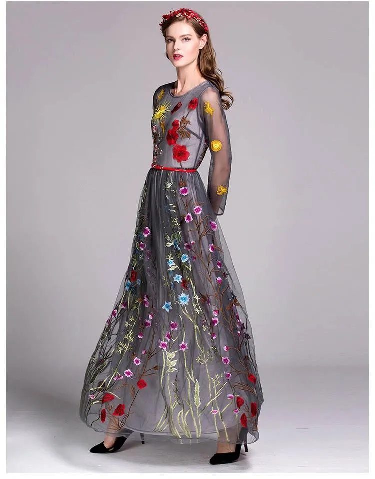FashionSierra - Embroidery Layered Floral Maxi Dresses