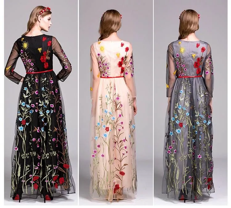 FashionSierra - Embroidery Layered Floral Maxi Dresses