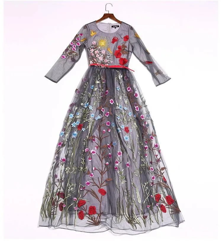 FashionSierra - Embroidery Layered Floral Maxi Dresses