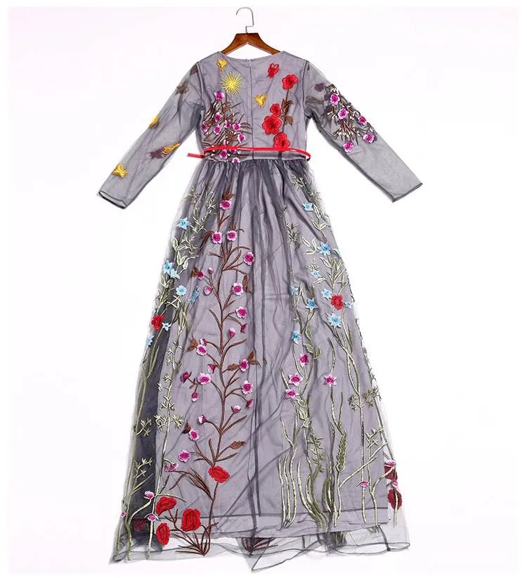FashionSierra - Embroidery Layered Floral Maxi Dresses