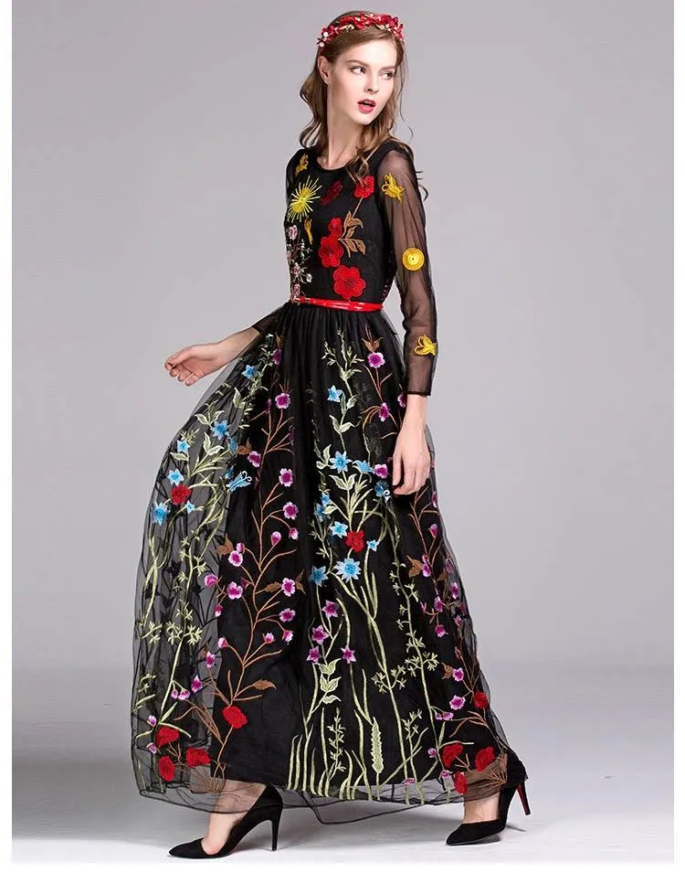 FashionSierra - Embroidery Layered Floral Maxi Dresses