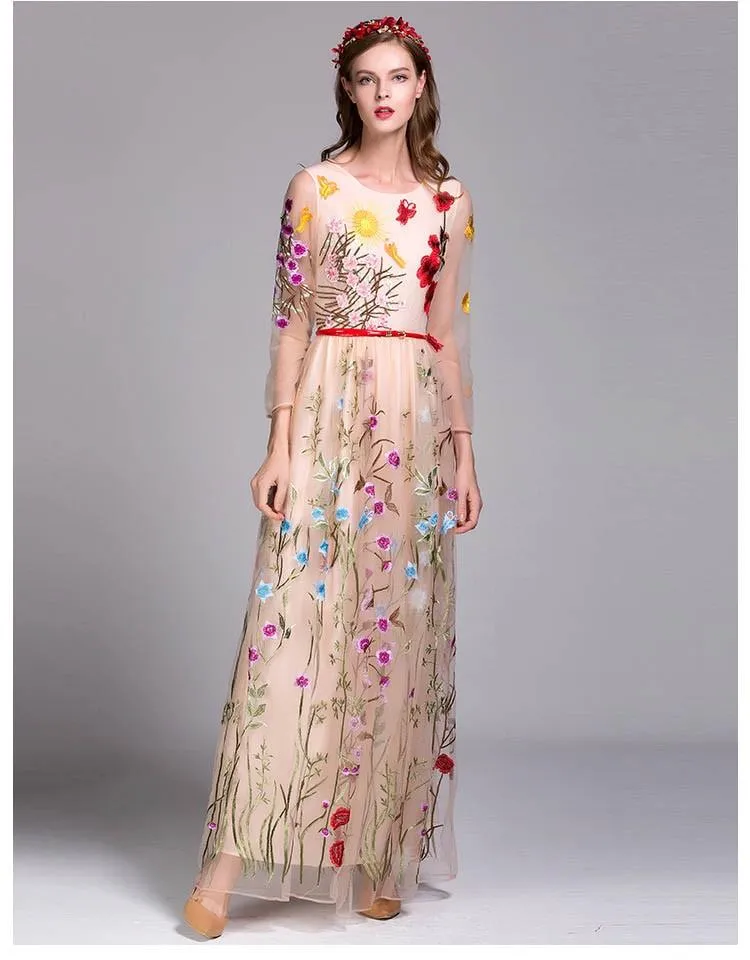 FashionSierra - Embroidery Layered Floral Maxi Dresses