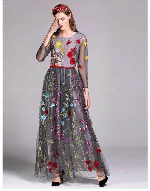FashionSierra - Embroidery Layered Floral Maxi Dresses