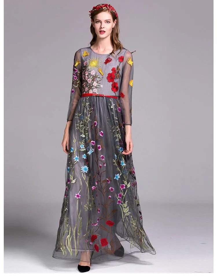 FashionSierra - Embroidery Layered Floral Maxi Dresses