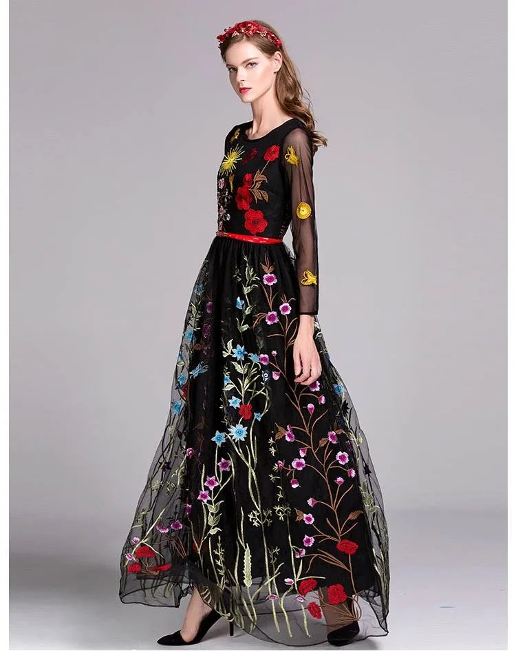 FashionSierra - Embroidery Layered Floral Maxi Dresses